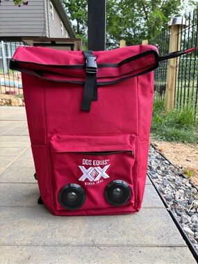 Red Roll-Top Cooler Backpack with Speakers